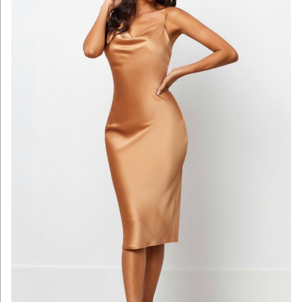 Gold Satin Cowl Neck Dress